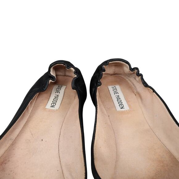 Steve Madden Shoes Womens 9.5 Ballet Flats Kortship Black Leather Bow Round Toe - Picture 3 of 11